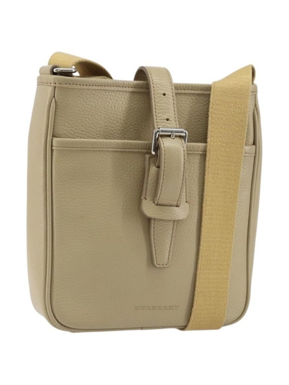 Authentic BURBERRY Shoulder Bag Leather Beige Silver